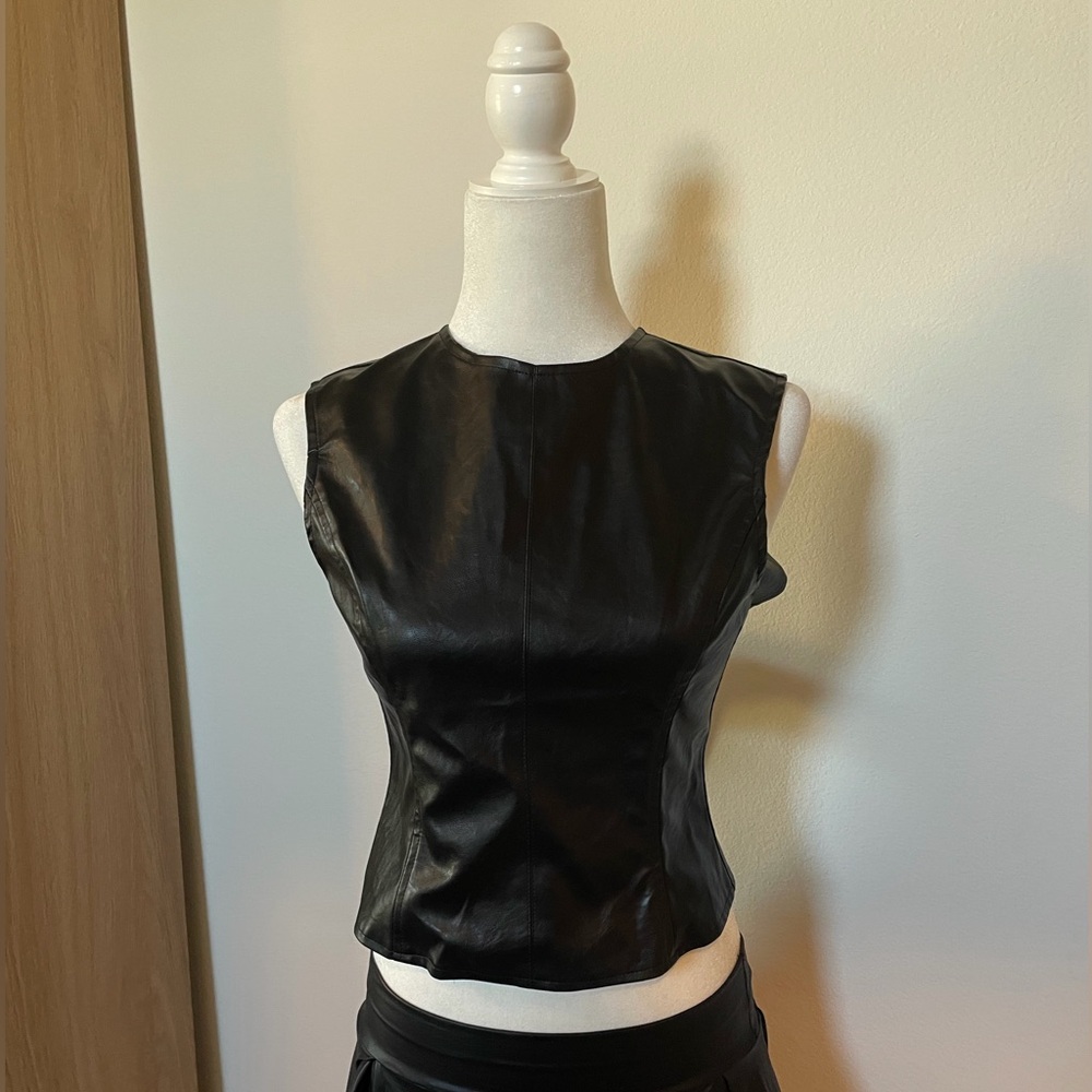Princess Polly Black Leather Crop Top